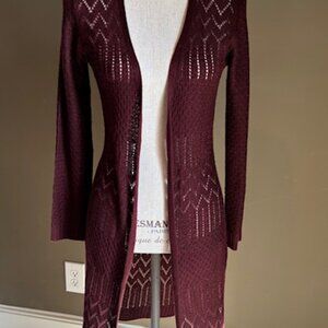 Love Ellie Burgandy Benhill Pointelle Duster Cardigan Medium Petite